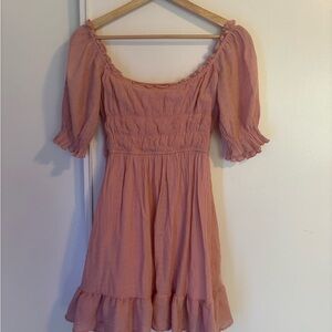 Women's Dusty Rose Smocked Puff-Sleeve Dress